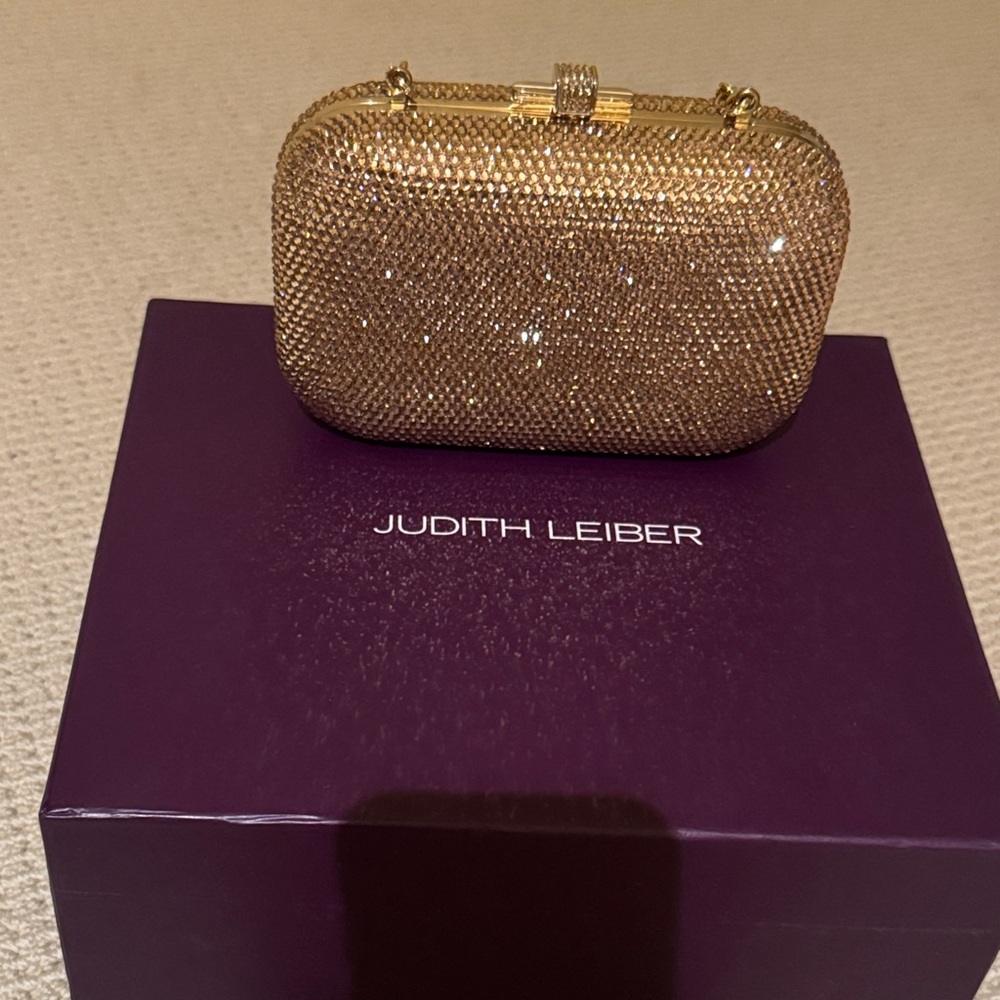 NEW! Judith Leiber Slide Lock Gold Clutch